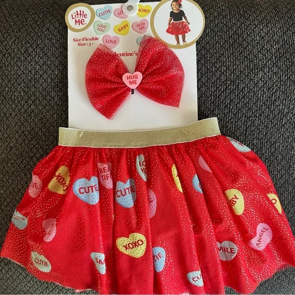 NEW! Little me girls Valentines Tutu set  tutu and matching hair bow clip - Picture 6 of 6
